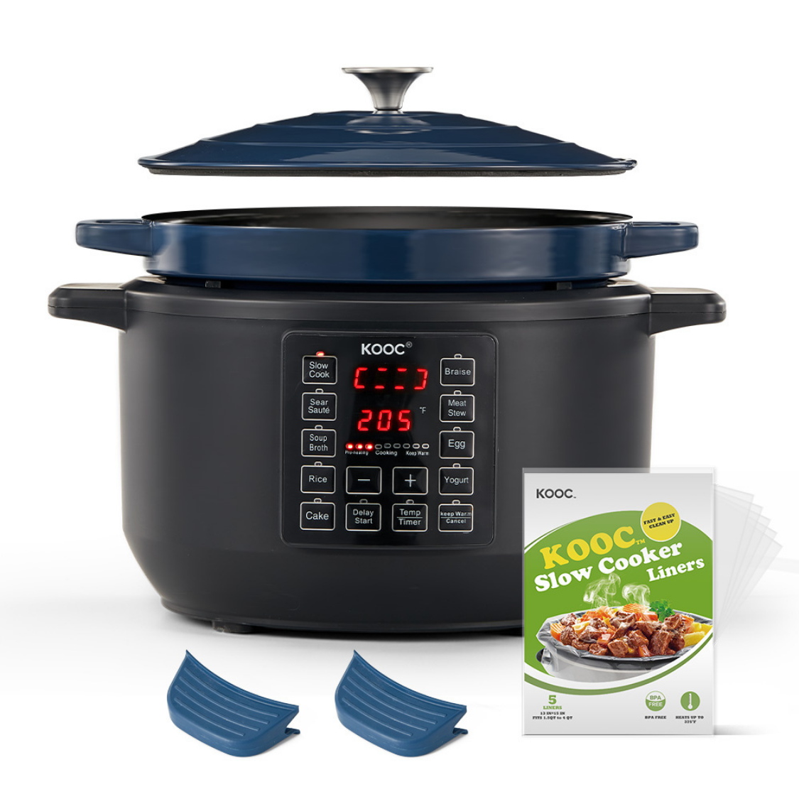 KOOC 10-in-1 Electric Dutch Oven, 6-Quart Blue, Slow Cook, Braise