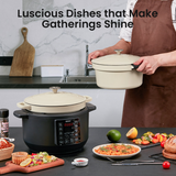 Load image into Gallery viewer, KOOC 10-in-1 Electric Dutch Oven, 6-Quart White, Slow Cook, Braise, Meat Stew, Sear/Sauté, Enameled Cast Iron with Self-Basting Lid, 1500W