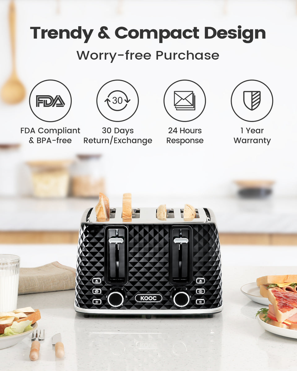 KOOC - Premium Large Toaster, 4 Slice, Black – KOOC Official