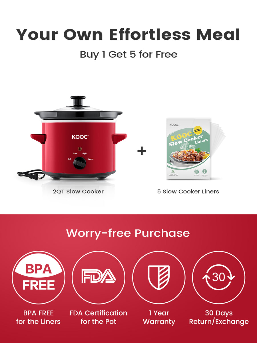 KOOC - Small Slow Cooker - 2 Quart, Red, with Free Liners – KOOC Official