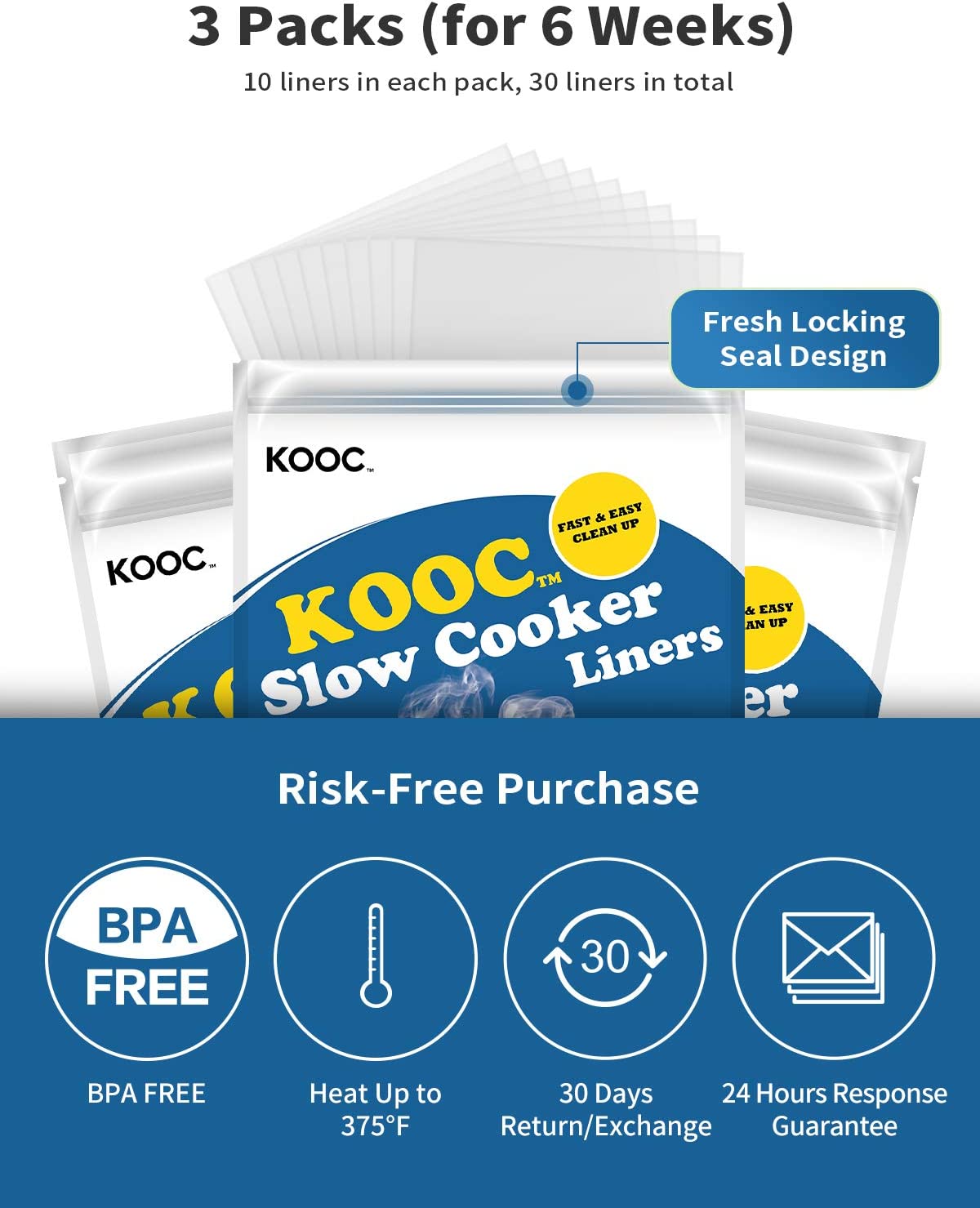 [NEW] KOOC Disposable Slow Cooker Liners and Cooking Bags, Extra Large Size  Fits 6QT - 10QT Pot, 14x 22, 1 Pack (10 Counts), Fresh Locking Seal