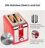 Load image into Gallery viewer, KOOC - Retro Stainless Steel Toaster, 2 Slice, Red