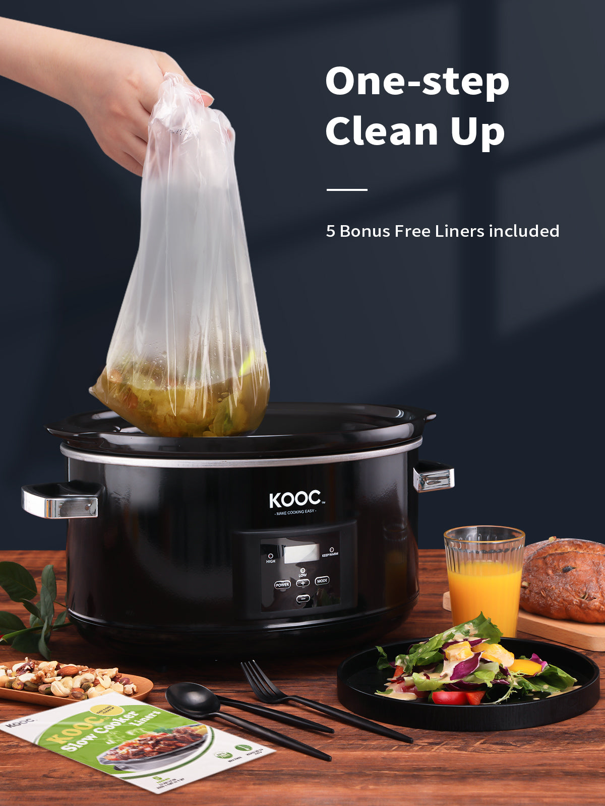 KOOC Small Slow Cooker, 2 - Quart, Free Liners Included for Easy Clean