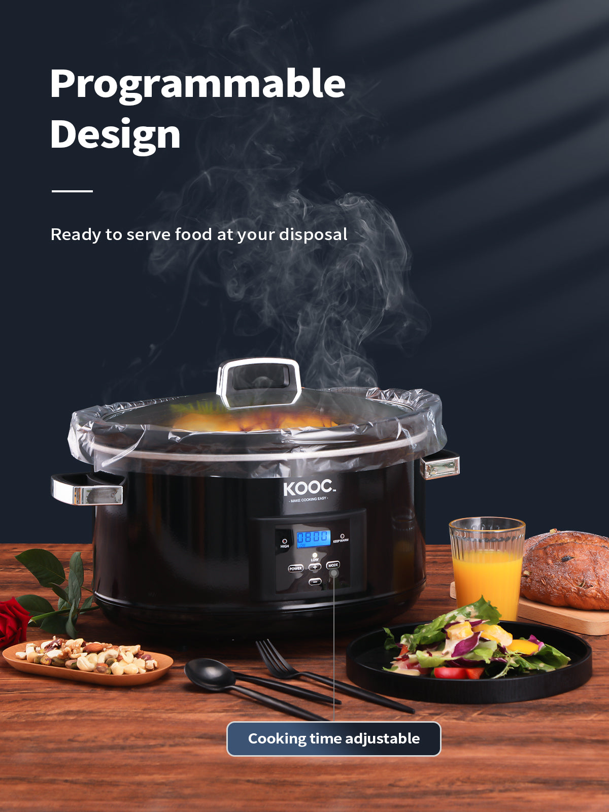 KOOC - Premium Programmable Slow Cooker - 8.5 Quart, with Free Liners