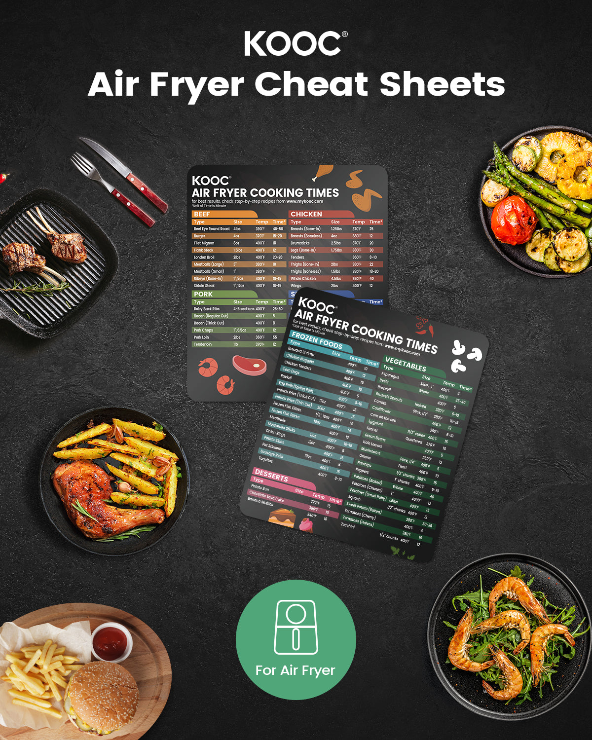 KOOC - Air Fryer Recipe Magnetic Cheat Sheet