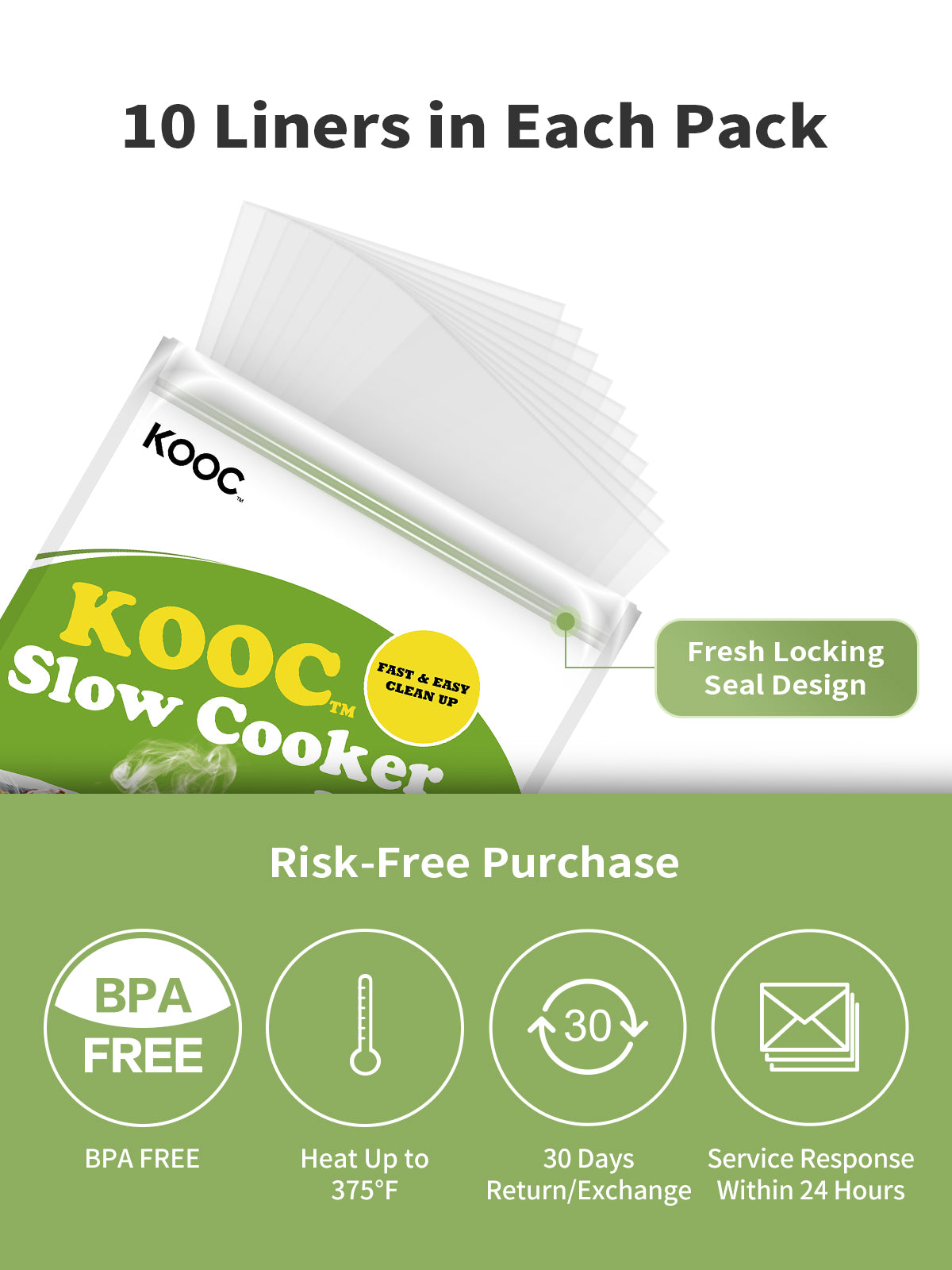 KOOC Disposable Slow Cooker Liners & Cooking Bags, Large Size (4-8.5 QT),  13x 21, 3 Packs (30 Counts), Fresh Locking Seal Design, Oval & Round Pot