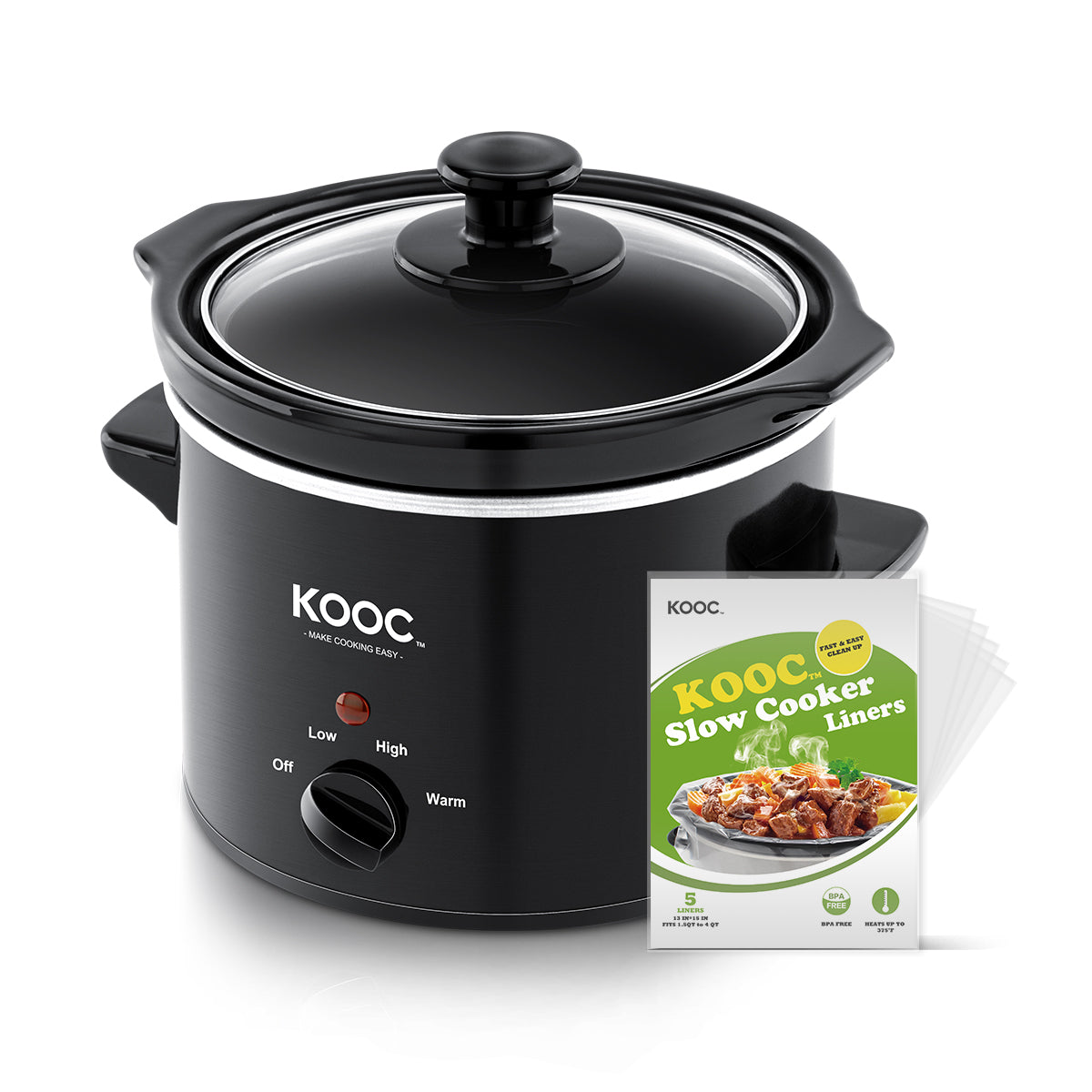 KOOC - Small Slow Cooker - 2 Quart, Black, with Free Liners – KOOC Official