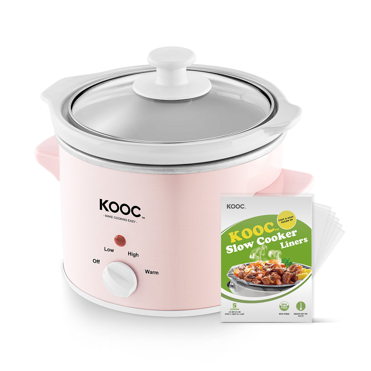 KOOC - Small Slow Cooker - 2 Quart, Pink, with Free Liners – KOOC