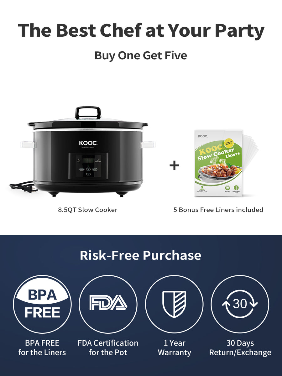 KOOC - Premium Programmable Slow Cooker - 8.5 Quart, with Free Liners ...