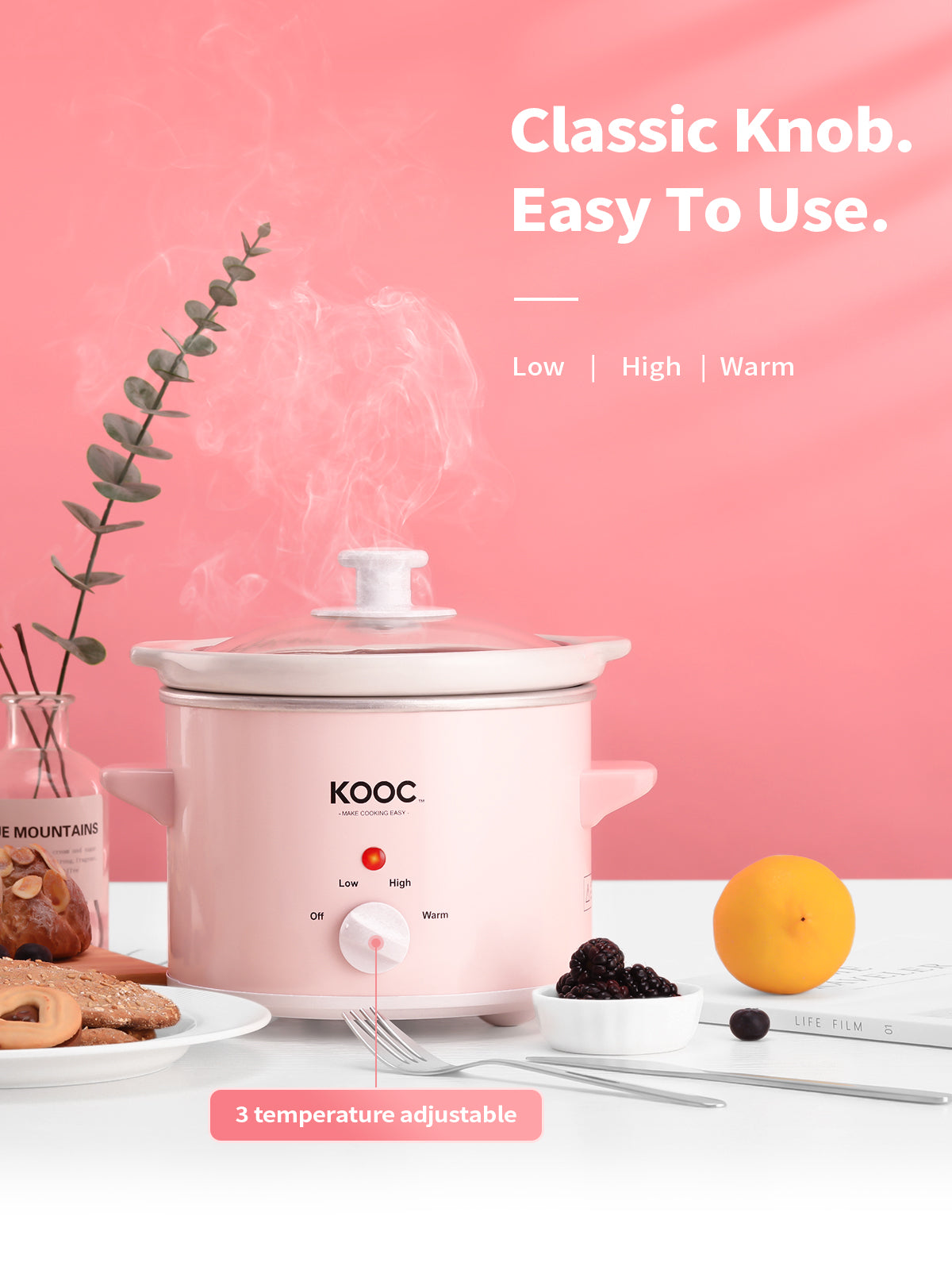 KOOC - Small Slow Cooker - 2 Quart, Pink, with Free Liners – KOOC