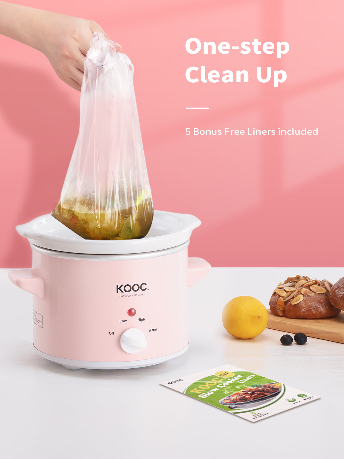 KOOC - Small Slow Cooker - 2 Quart, Pink, with Free Liners – KOOC